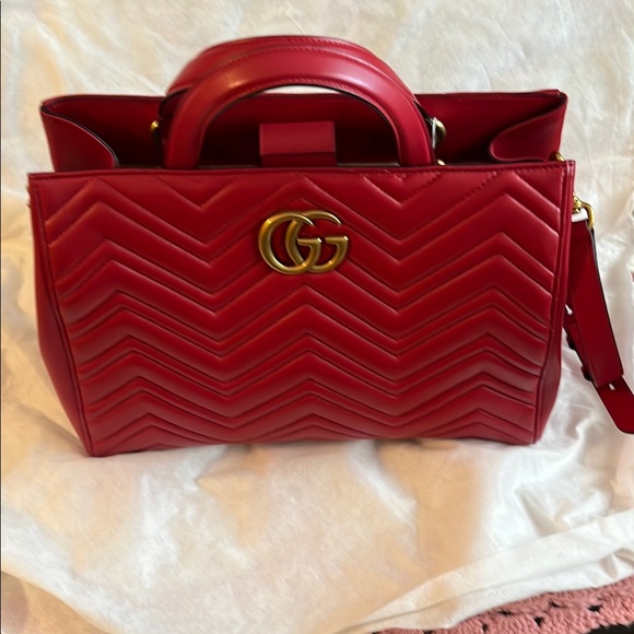 Gucci Handbags - Gucci Red Shoulder Bag with Gold Hardware